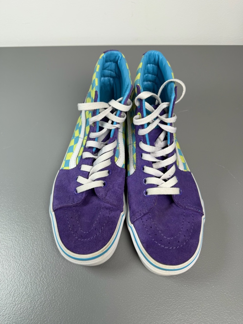 Vans Men Size 6.5 Women Size 8 Sk8 Hi Checkerboard Skate Shoe Violet/Cyan - Picture 5 of 11